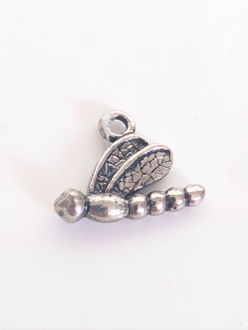 Vintage Silver Tone Dimensional 3D Dragonfly Boho Mini Pendant Bracelet Charm